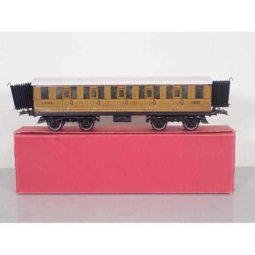 1089 - A boxed Hornby 0 gauge No.2 L.N.E.R. teak Corridor Coach and another in reproduction box