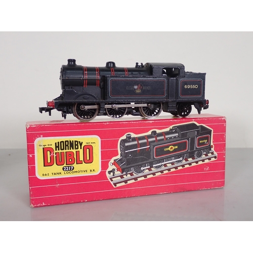 1095 - Two boxed Hornby Dublo No.2217 2-rail 0-6-2T Locomotives in B.R. black, one with large safety valve,... 