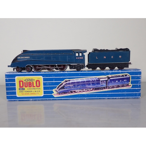 1105 - A Hornby Dublo EDL1 A4 Locomotive 'Sir Nigel Gresley' in LNER blue livery within reproduction pictur... 