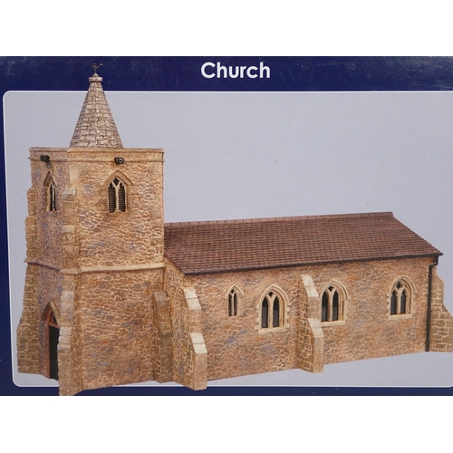 1154 - Seven boxed Bachmann Scenecraft 00 gauge Buildings including Church, Victorian School, Factory Side,... 