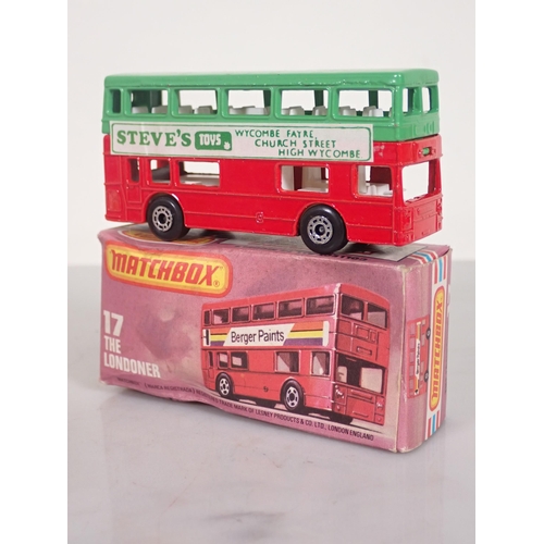 1193 - Five boxed Matchbox 75 diecast Models including No.15 Forklift Truck, No.17 The Londoner, No.65 Airp... 