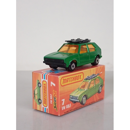 1196 - Five boxed Matchbox Superfast and 75 diecast Models including No.7 VW Golf, No.26 Site Dumper, No.38... 