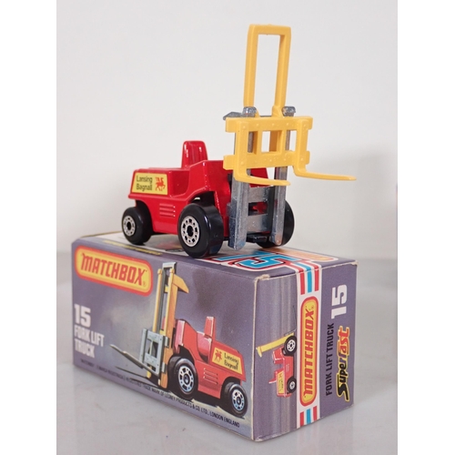 1197 - Five boxed Matchbox Superfast and 75 diecast Models including No.15 Fork Lift Truck, No.16 Badger Ro... 