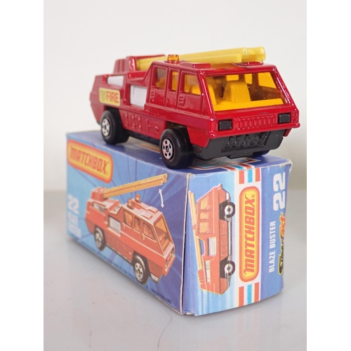 1200 - Five boxed Matchbox Superfast and 75 diecast Models including No.22 Blaze Buster, No.31 Caravan, No.... 