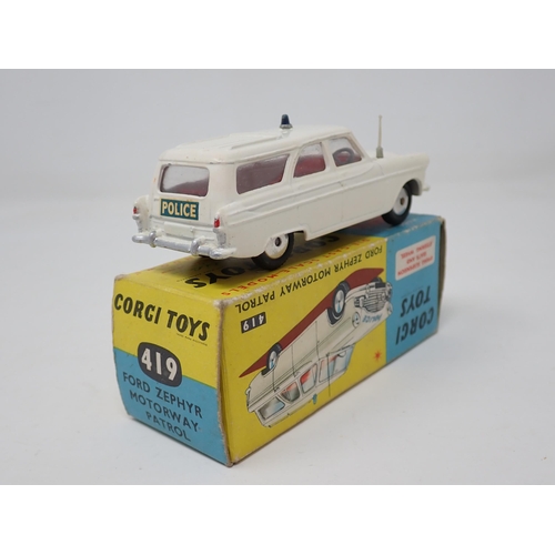 1213 - A boxed Corgi Toys No.419 Ford Zephyr Motorway Patrol with packing