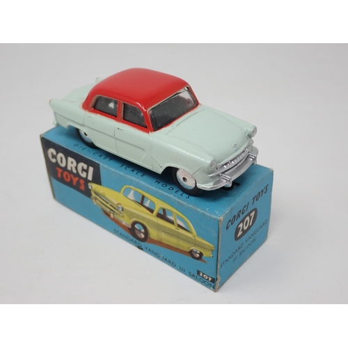 1234 - A boxed Corgi Toys No.207 Standard Vanguard Saloon in off white with red roof