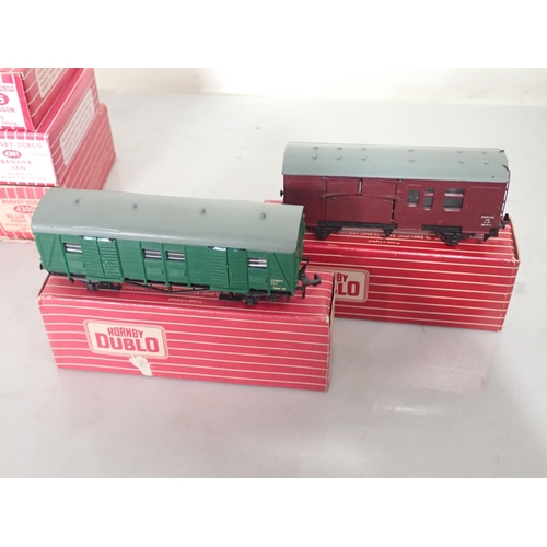 1283 - Nine Hornby Dublo Wagons comprising 4315 BR Horse Box, 4316 SR Horse Box, 4323 SR Utility Van, 4305 ... 