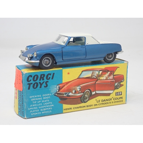 1329 - A boxed Corgi Toys No.259 metallic blue Citroen 'Le Dandy' Coupe