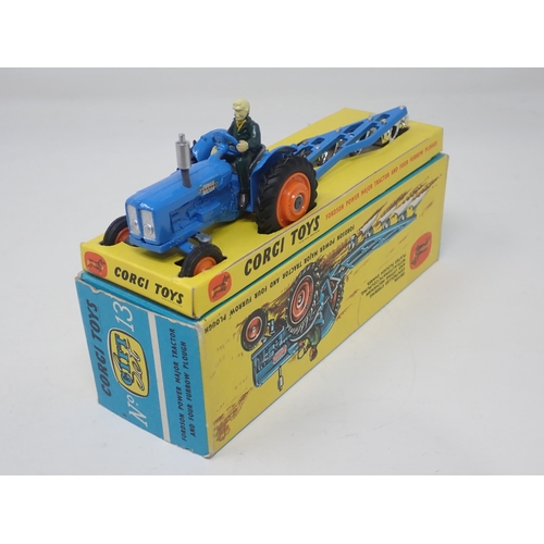 1332 - A boxed Corgi Toys No.13 Gift Set Fordson Power Major Tractor and four furrow Plough