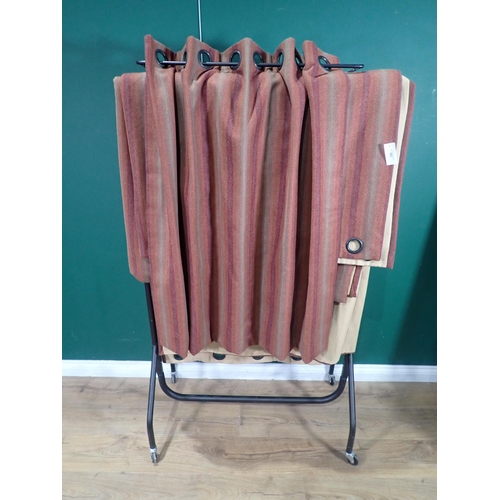 61 - A pair of red striped Country House Curtains 7ft 6in L x 6ft W with iron Pole and Brackets and a sma... 