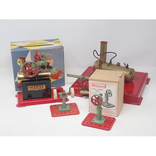 1486 - A boxed Mamod M.M.2 Stationary Engine, a boxed Power Press, an unboxed Buffer and an unboxed Station... 