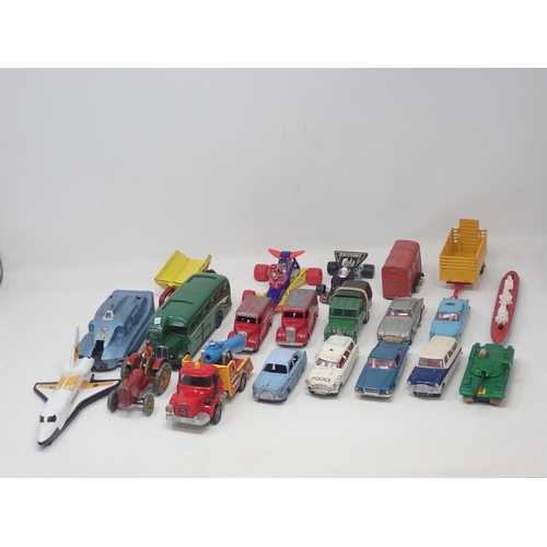 1489 - A box of play worn Dinky and Corgi Toys including Ford Zephyr, Austin A60, James Bond Aston Martin, ... 