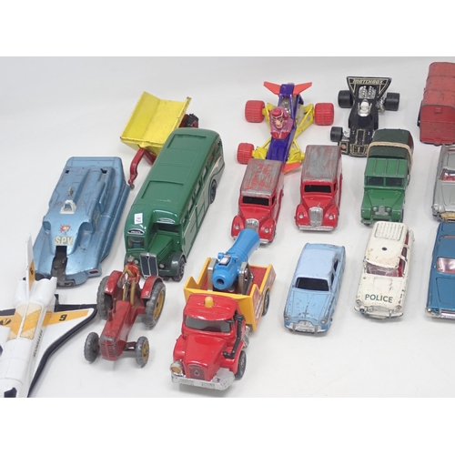 1489 - A box of play worn Dinky and Corgi Toys including Ford Zephyr, Austin A60, James Bond Aston Martin, ... 