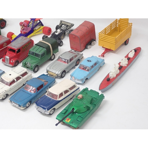 1489 - A box of play worn Dinky and Corgi Toys including Ford Zephyr, Austin A60, James Bond Aston Martin, ... 