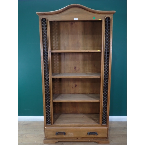70 - A modern pine Open Bookcase with metal panel decoration and single fitted drawers to base, 6ft 5'Hig... 