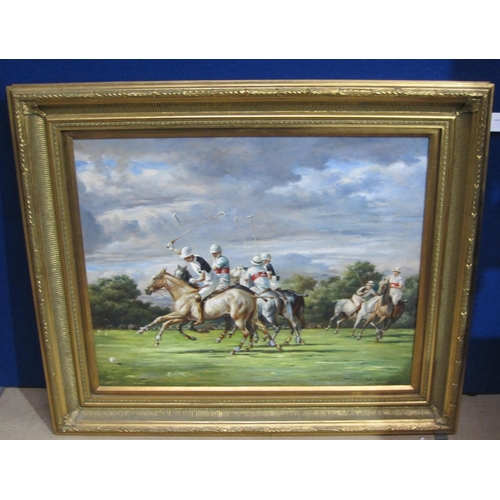 408 - LATE TWENTIETH CENTURY SCHOOL. Polo Players, indistinctly signed Jack Lafine(?), oil on canvas, 24 x... 