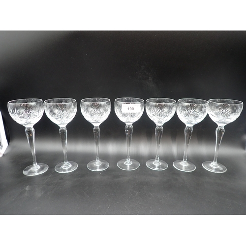100 - Seven crystal Hock Glasses on clear baluster stems