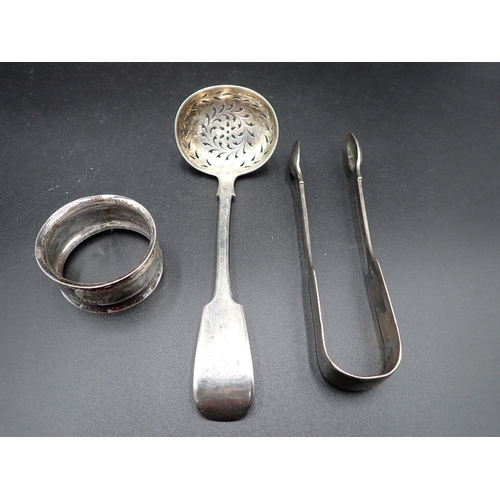 102 - A Victorian silver Sauce Ladle, fiddle pattern, engraved initials, Exeter 1860, a pair of Victorian ... 