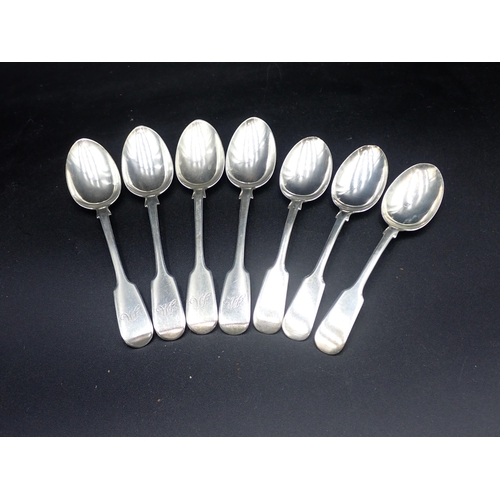 112 - Four Victorian silver Teaspoons, fiddle pattern, engraved initials, London 1854, and three others, S... 