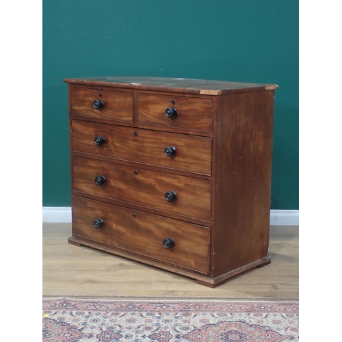 12 - A mahogany veneered and cross banded Chest of two short and three longDdrawers A/F 3ft 1