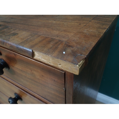 12 - A mahogany veneered and cross banded Chest of two short and three longDdrawers A/F 3ft 1