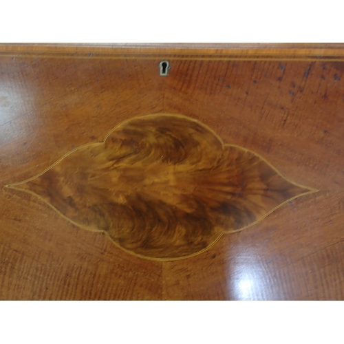 13 - An Edwardian mahogany and inlaid Bureau on plinth base with inlaid motif