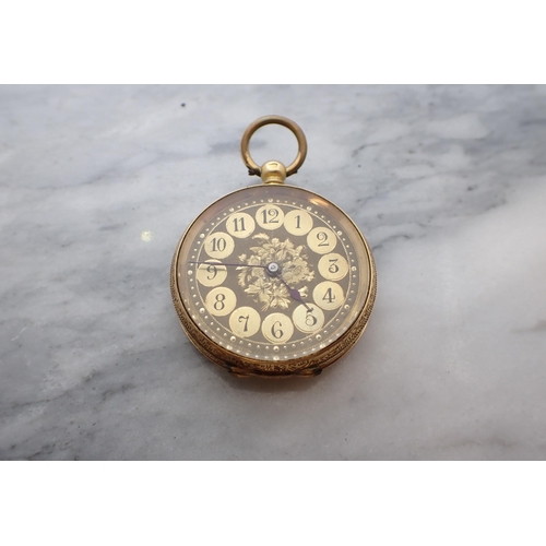 156 - A Continental Fob Watch the engraved dial with arabic numerals, outer cased with vacant cartouche, s... 
