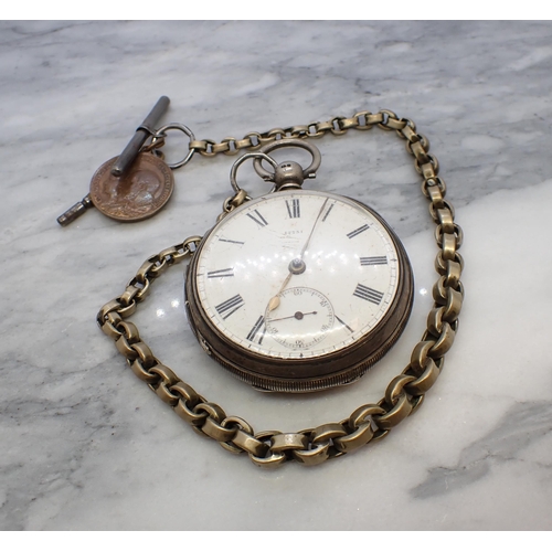159 - A silver cased open faced Pocket Watch the enamel dial with roman numerals and subsidiary seconds di... 