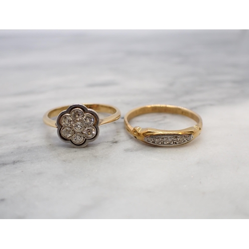 167 - A Diamond daisy cluster Ring pavé-set seven old-cut stones, stamped 18ct/PLAT, ring size L 1/2 and a... 
