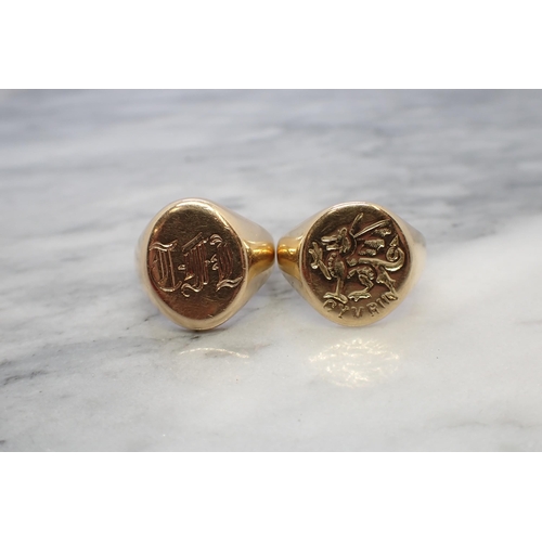 171 - A 9ct gold Signet Ring engraved initials, ring size P, approx 11gms and an unmarked Signet Ring with... 