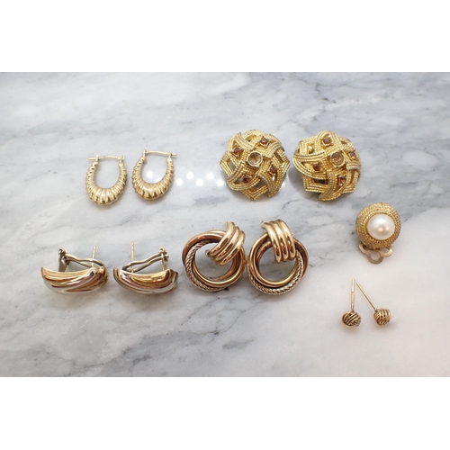183 - Three pairs of 9ct gold Earrings, approx 8gms, and two other pairs