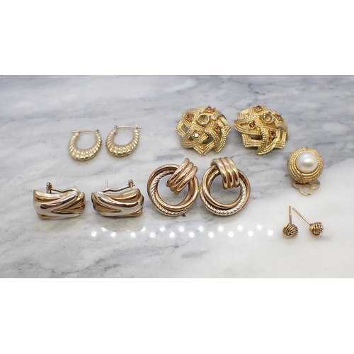183 - Three pairs of 9ct gold Earrings, approx 8gms, and two other pairs