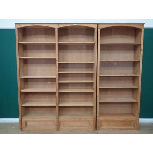 2 - A Large pine two bay bookcase H 7FT 5