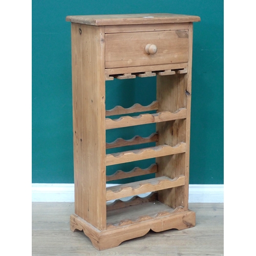 21 - A modern pine sixteen Bottle Wine Rack with single fitted drawer above, 3ft 4