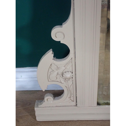 242 - A large cream painted Overmantle Mirror with scroll and floral decorations and bevelled plate, 4ft 2... 