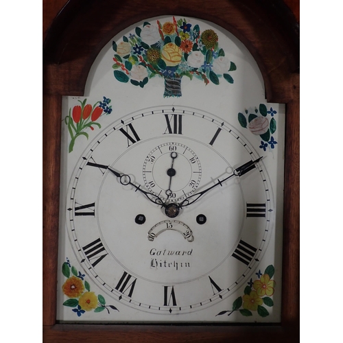 243 - A 19th Century oak Eight Day Longcase Clock with subsiduary dials, with arched painted dial, floral ... 