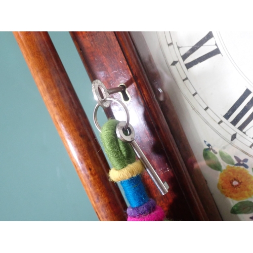 243 - A 19th Century oak Eight Day Longcase Clock with subsiduary dials, with arched painted dial, floral ... 