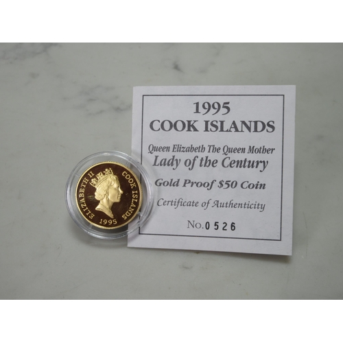 253 - QEII, Cook Islands Gold Proof $50, with COA