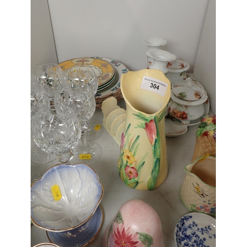 304 - A Dressing Table Set, a Carltonware Jug, Toastrack, a set of Maling lusre pedestal bowls, a set of s... 