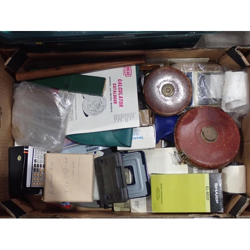 331 - Old Tape Measures, a Bath Screen, a roll of Cable, Staple Guns, etc