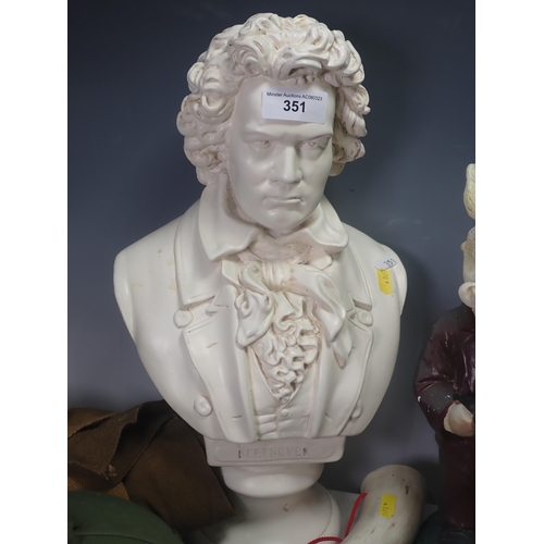 351 - A bust of Beethoven, a Figure Group, a Figure of a Pig in a suit, a Pith Helmet, a Gas Mask and a qu... 