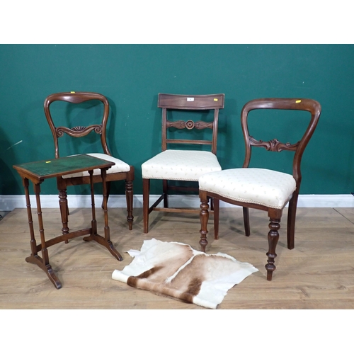 36 - Three mahogany framed Bar backed Single Chairs, with cream upholstered seats, an Occasional Table an... 