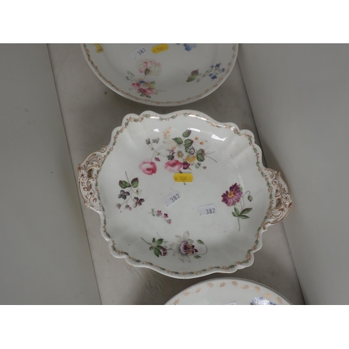 382 - A pair of Swansea two handled Dessert Dishes painted sprays of flowers, one A/F and four floral patt... 