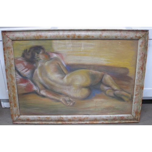 400 - ENGLISH SCHOOL. Reclining Nude, with indistinct inscription on label verso, pastel, 20 x 28in