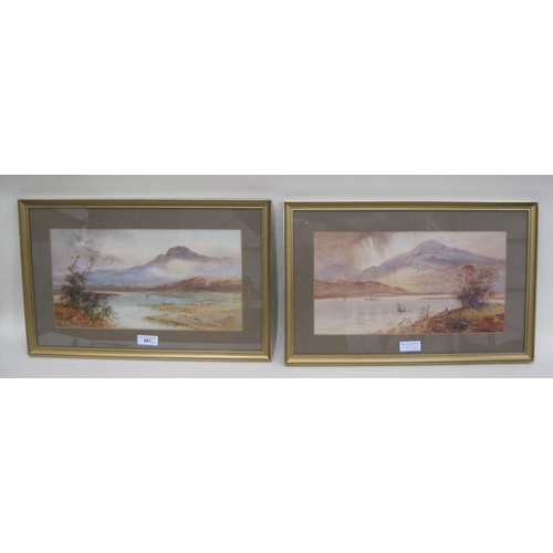 401 - FERNELEY RAMUS. Mountainous lake landscapes, signed, watercolour, 8½ x 18in; a pair (2)