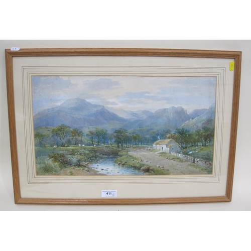 411 - ENGLISH SCHOOL, c.1910. A river landscape, said to be in Snowdonia, watercolour, 12 x 20in; two wate... 