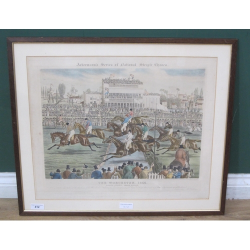 412 - A coloured aquatint engraving titled 'The Worcester .... 1856, Grand Stand Made Brook 'from Ackerman... 