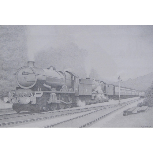 413 - W.F. NASH. A train on a mountain railway, signed, watercolour, 15 x 17in; and two pencil sketches by... 