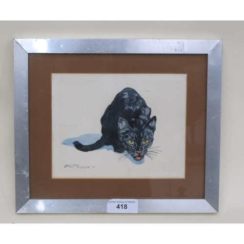 418 - KAY NIXON. A Black Cat, signed, watercolour, 6½ x 8in