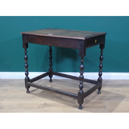 42 - An 18th Century and later oak Side Table on turned double baluster supports, 2ft 8